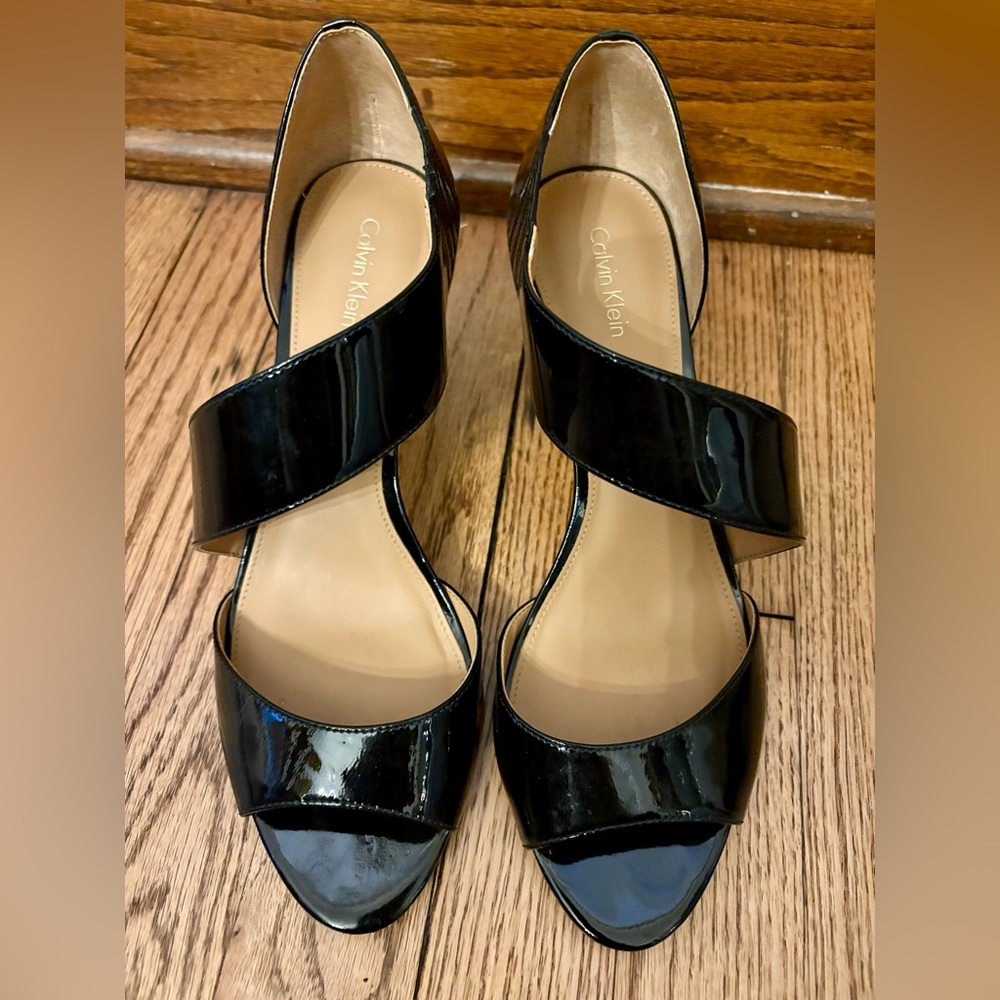 Calvin Klein Glossy Black Strappy Heels